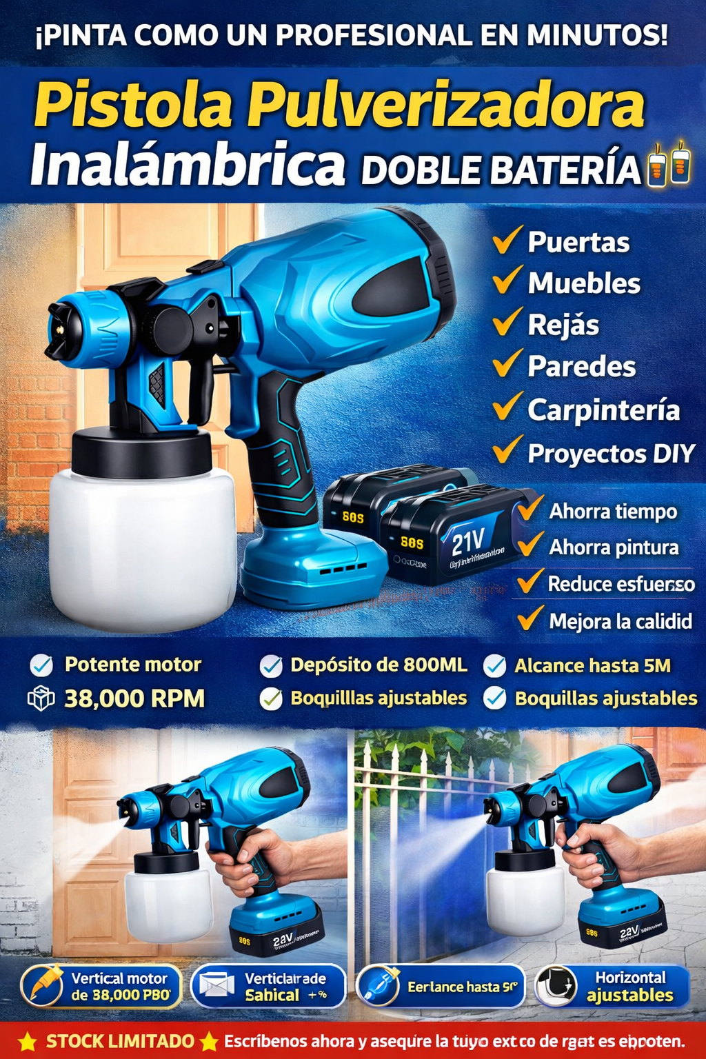 Pistola Pintura Inalámbrica Doble Bateri