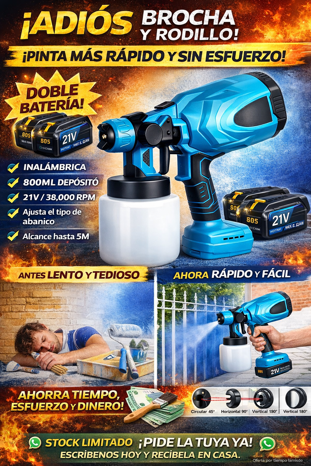 Pistola Pintura Inalámbrica Doble Bateri