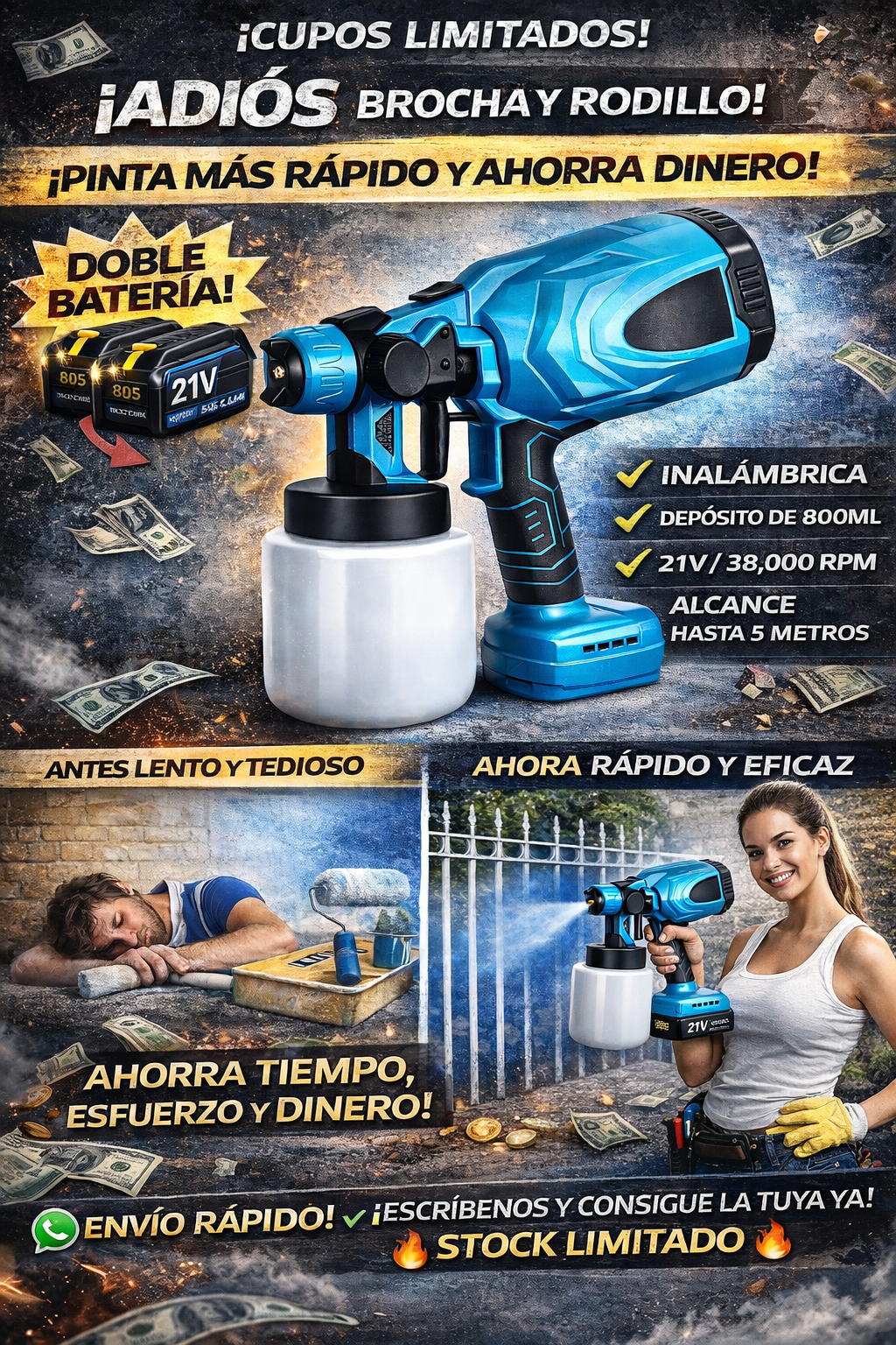 Pistola Pintura Inalámbrica Doble Bateri